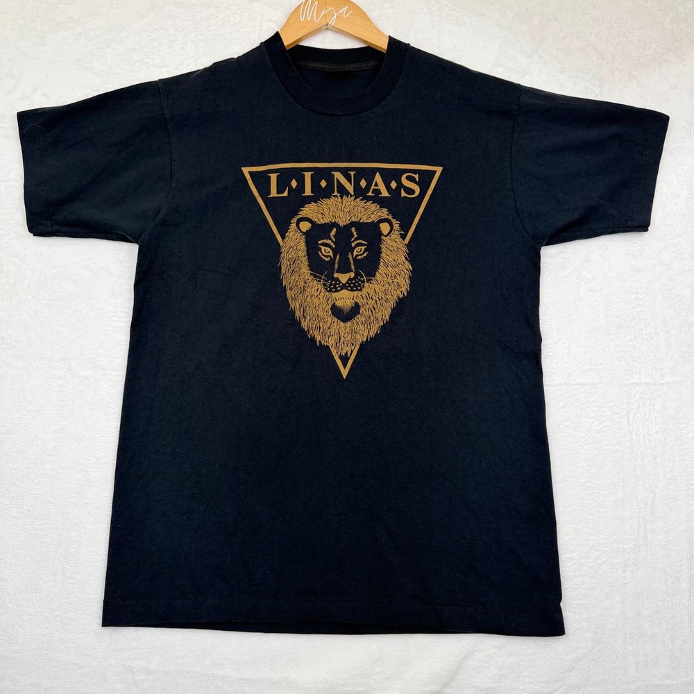 Vintage Screen Stars Best LINAS Lion Graphic‎ T-Shirt Black Gold Large 90s USA